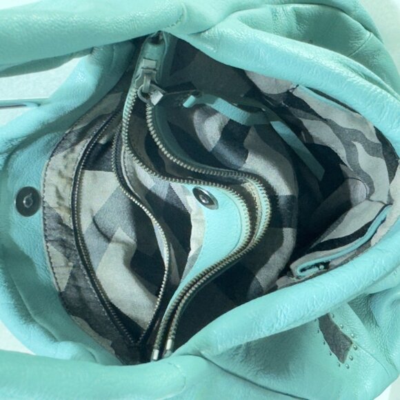 12Christopher Kon Leather Hobo Bag Teal Zippered Compartments  Adjustable Strap - Picture 11 of 16
